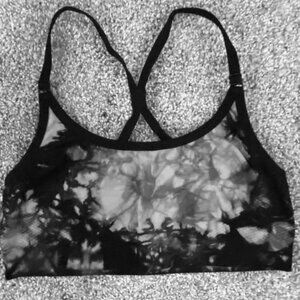 Black & Gray Tie-Dyed Stretch Sports Bra